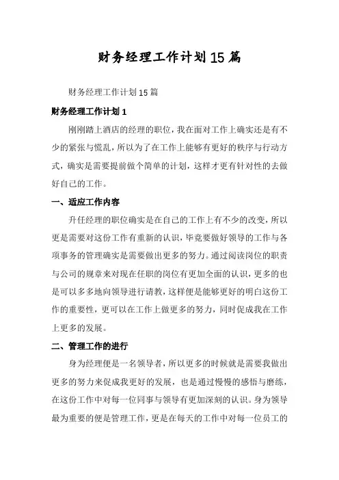 财务经理工作计划15篇