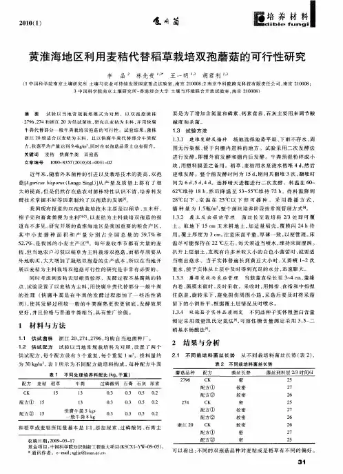黄淮海地区利用麦秸代替稻草栽培双孢蘑菇的可行性研究