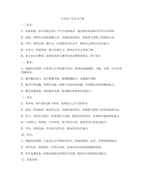 小升初三年学习计划