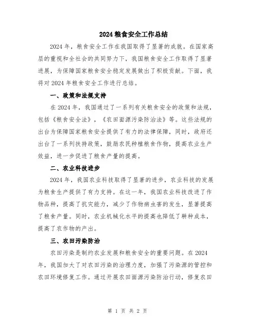 2024粮食安全工作总结