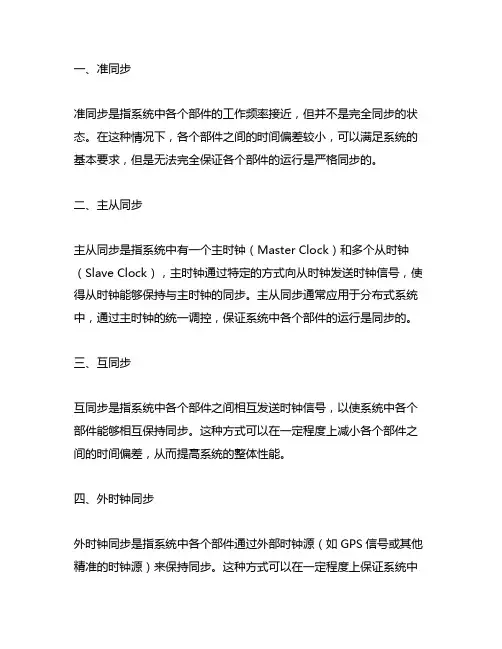 准同步、主从同步、互同步和外时钟同步的基本概念