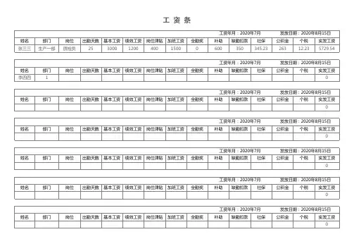 员工工资表工资条