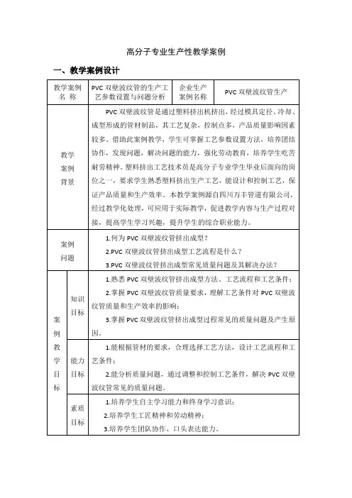 《PVC双壁波纹管生产》生产性教学案例