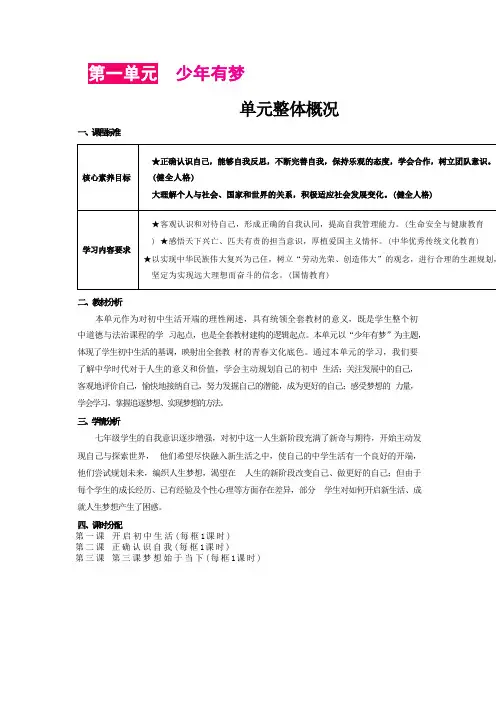 最新2024人教版七年级道德与法治上册第一单元 少年有梦