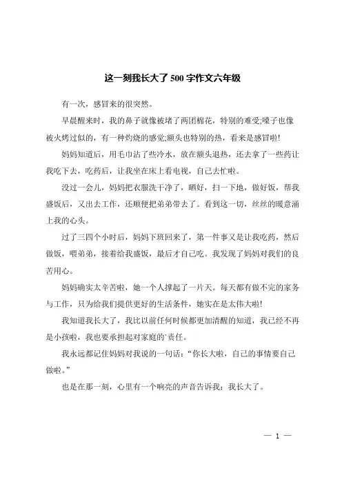 这一刻我长大了500字作文六年级