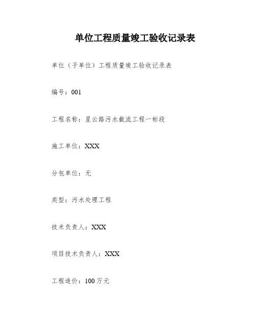 单位工程质量竣工验收记录表