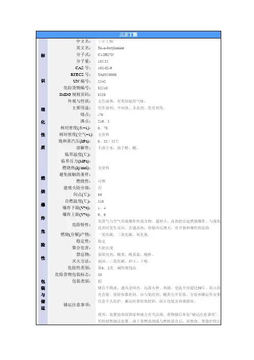三正丁胺安全技术说明书