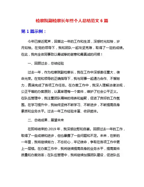 检察院副检察长年终个人总结范文6篇
