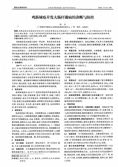 鸡新城疫并发大肠杆菌病的诊断与防控