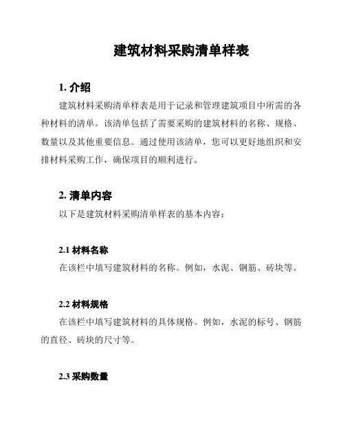 建筑材料采购清单样表