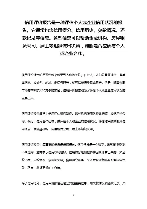 信用评价报告(2023最新精华版)