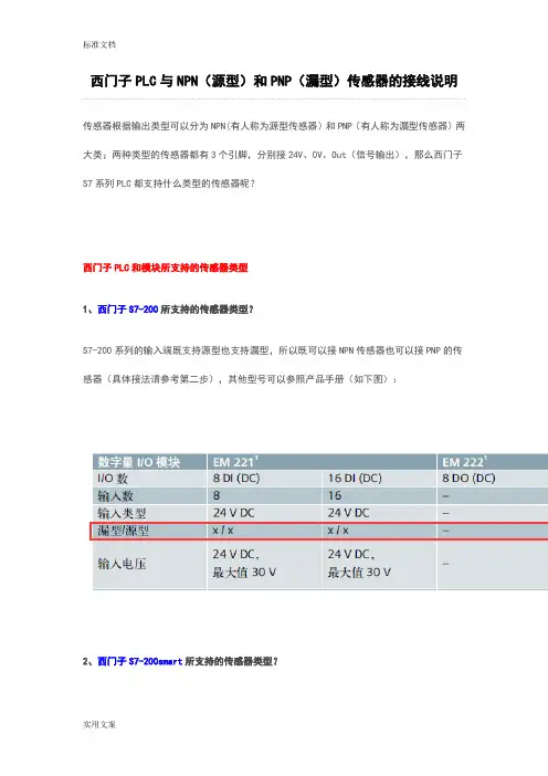 西门子PLC与NPN(源型)和PNP(漏型)传感器地接线说明书