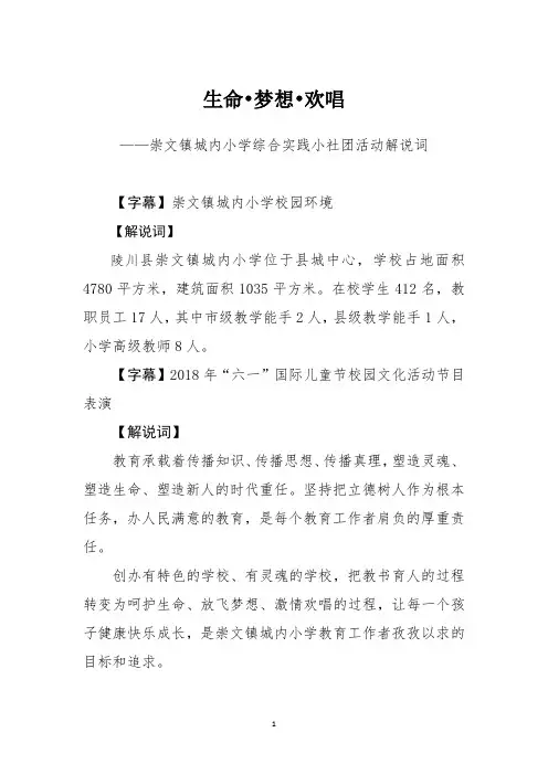 城内小学综合实践活动解说词