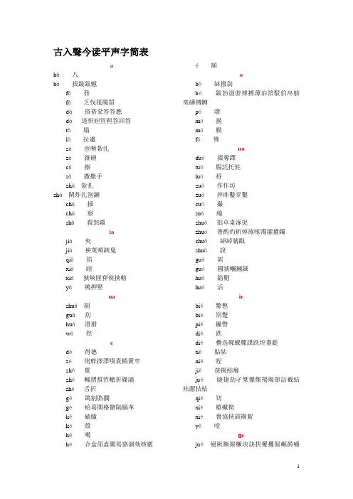 古入声今读平声字简表