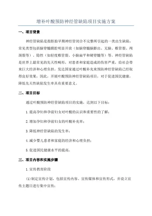 增补叶酸预防神经管缺陷项目实施方案