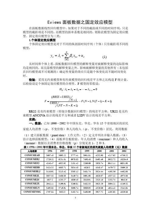 Eviews面板数据之固定效应模型