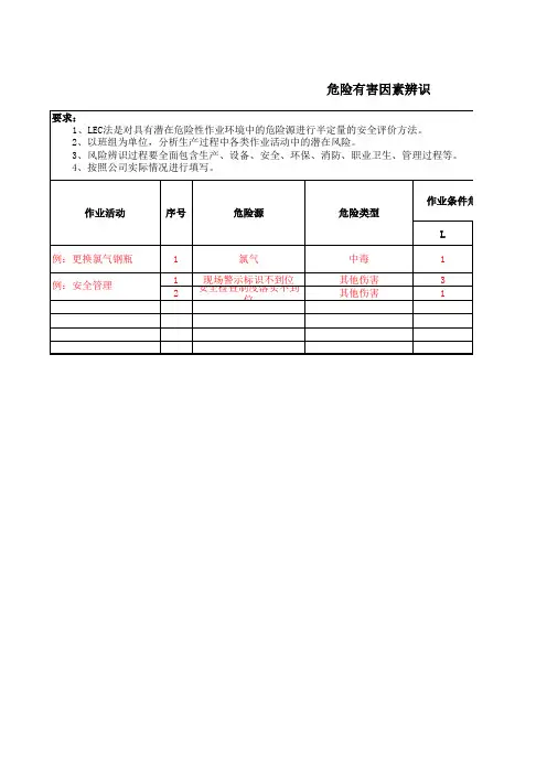 LEC法危险源辨识、风险评价表模板