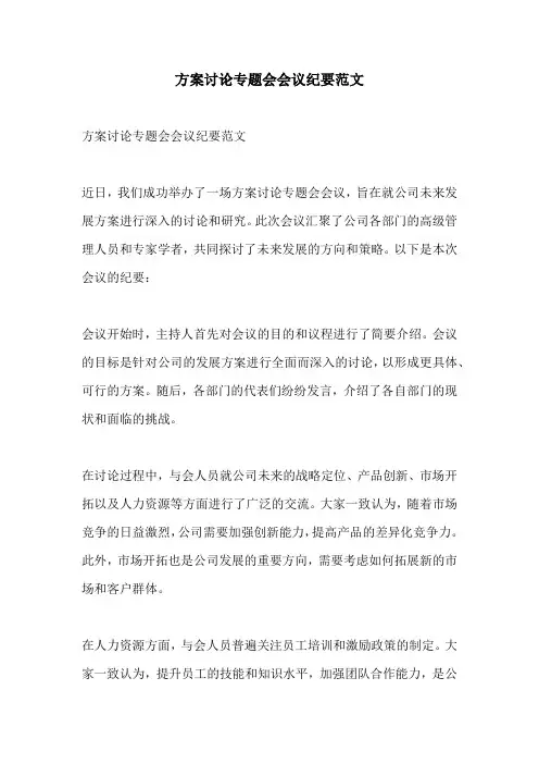 方案讨论专题会会议纪要范文