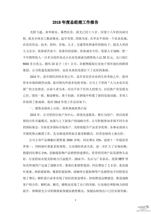 2018年度总经理工作报告