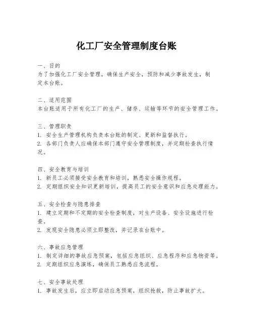 化工厂安全管理制度台账
