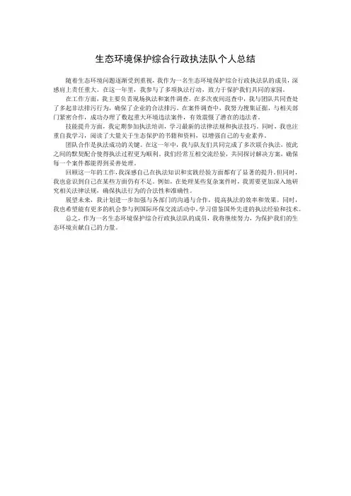 生态环境保护综合行政执法队个人总结