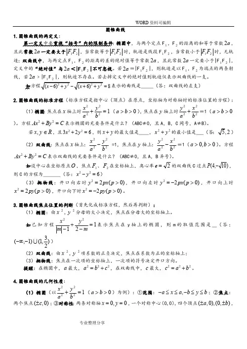高中数学圆锥曲线解题技巧方法总结(最新整理)