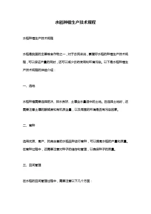 水稻种植生产技术规程
