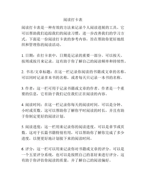 阅读打卡表