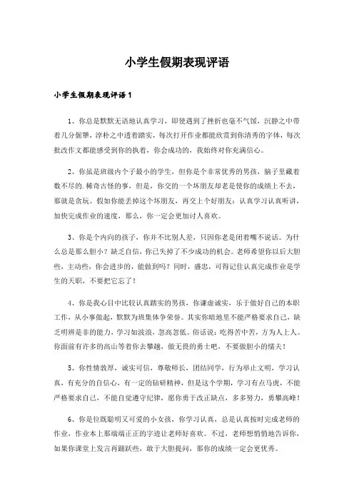 小学生假期表现评语