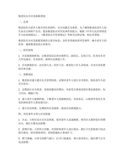 敬老院安全应急救援预案