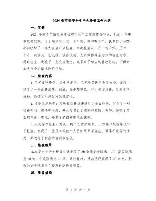 2024春节前安全生产大检查工作总结