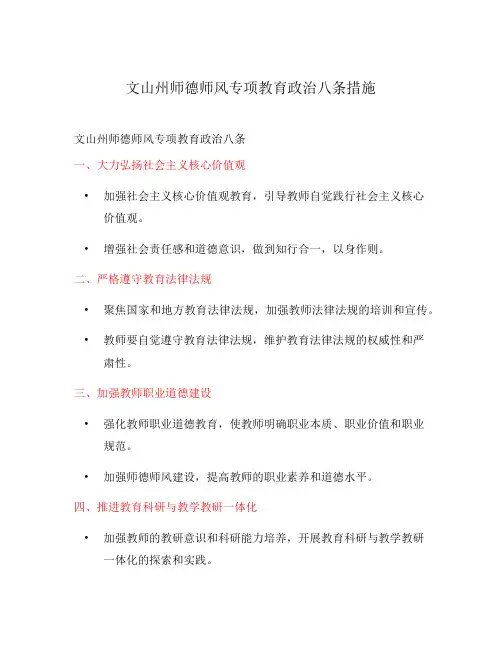 文山州师德师风专项教育政治八条措施