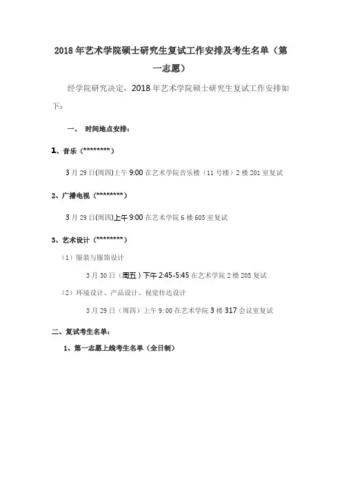 2018年艺术学院硕士研究生复试工作安排及考生名单【模板】
