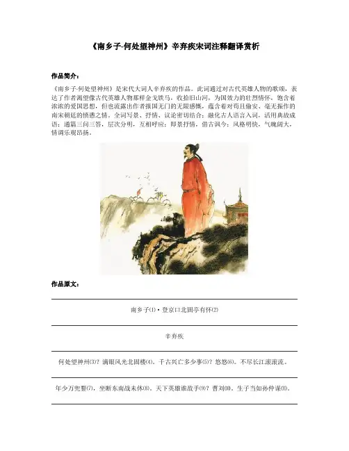 《南乡子-何处望神州》辛弃疾宋词注释翻译赏析
