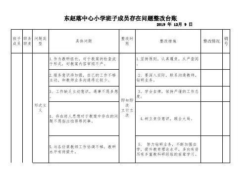 10领导班子成员问题整改问题台账