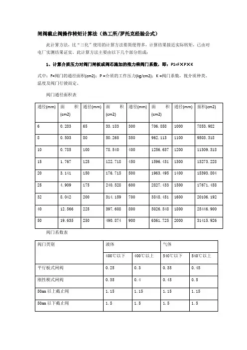 闸阀截止阀球阀扭矩计算