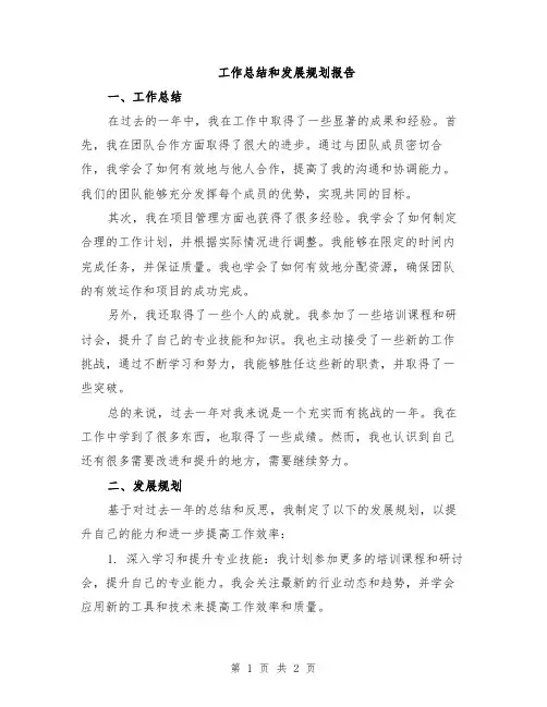 工作总结和发展规划报告