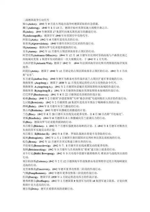 二战德国战争行动代号