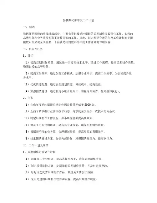 影楼数码部年度工作计划