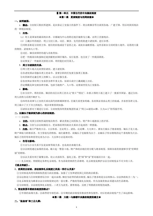 历史必修一复习提纲