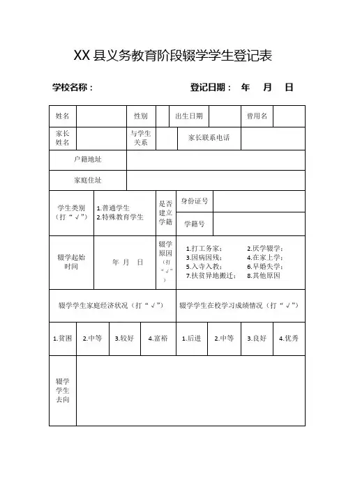 XX县义务教育阶段辍学学生登记表