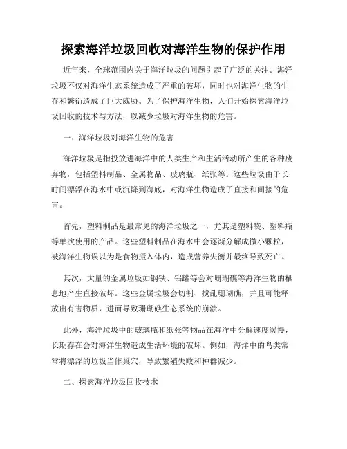 探索海洋垃圾回收对海洋生物的保护作用