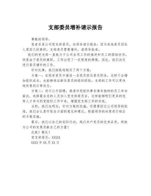 支部委员增补请示报告