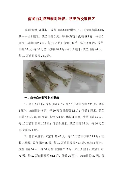 南美白对虾喂料对照表,常见的投喂误区