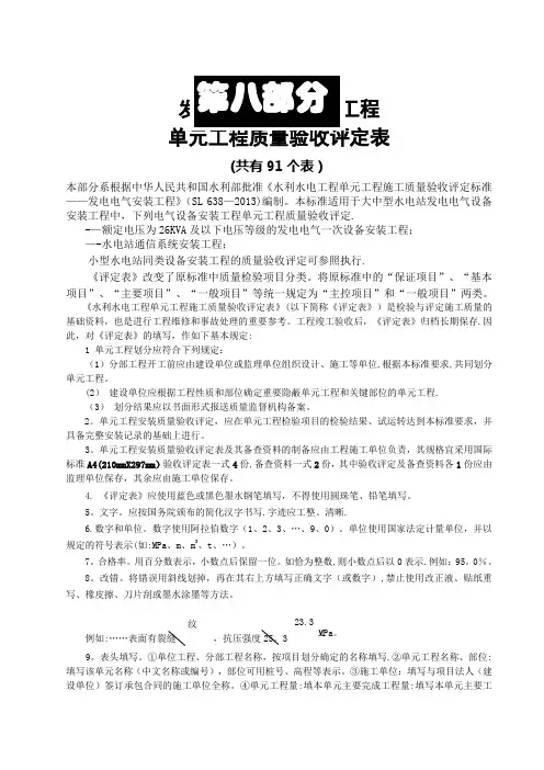 单元工程安装质量验收评定表(检查表)