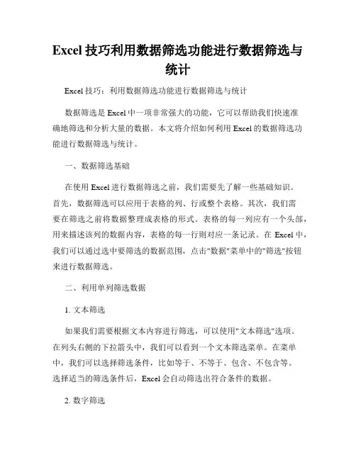 Excel技巧利用数据筛选功能进行数据筛选与统计