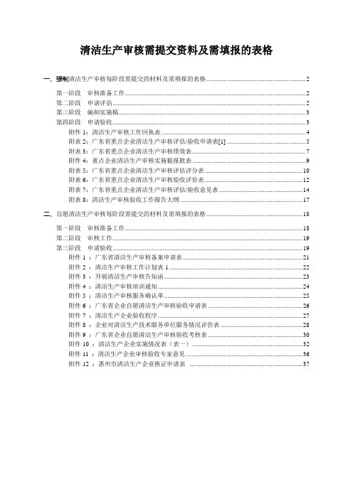 清洁生产审核需提交资料及需填报的表格