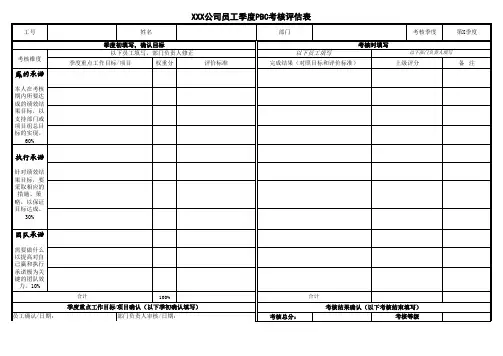公司员工季度PBC考核评估表