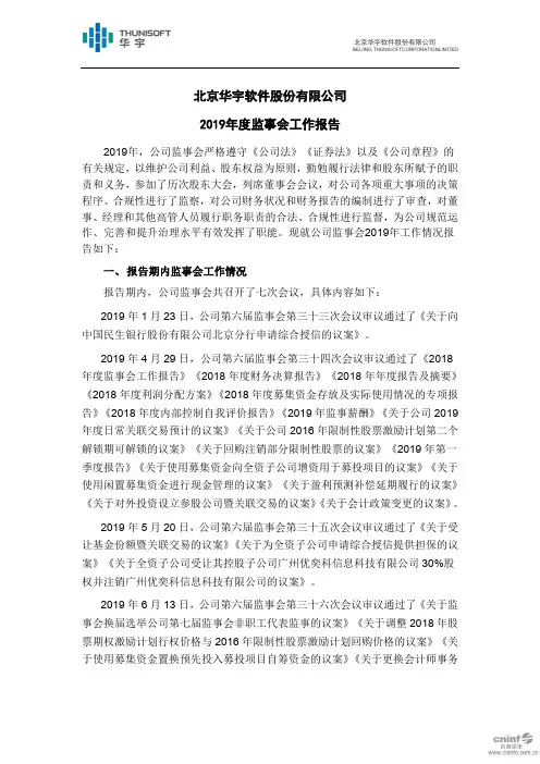 华宇软件：2019年度监事会工作报告