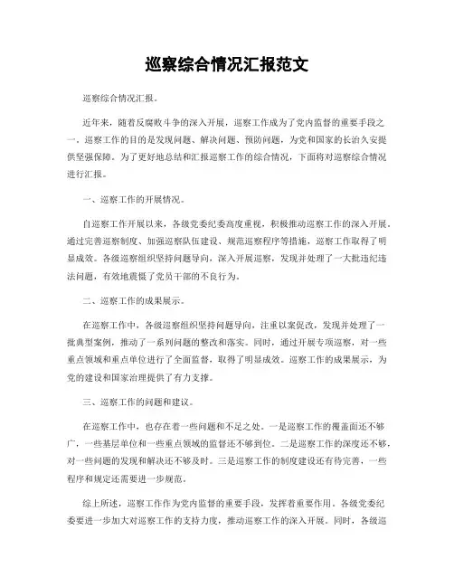 巡察综合情况汇报范文